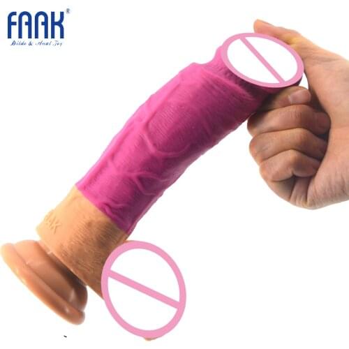 FAAK Silicone Realistic Dildo Suction Cup Sex Toys for Women Stitching Pink Skin Color Huge Penis 1.93" Masturbator Sex Shop
