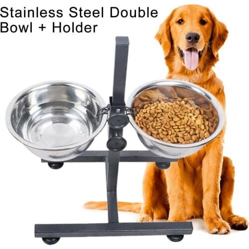 Adjustable Double Dog Bowls Pet Bowl Stand Stainless Steel Pet Cat Dog Food Water Feeder Dogs Drinking Bowl Height Adjustable