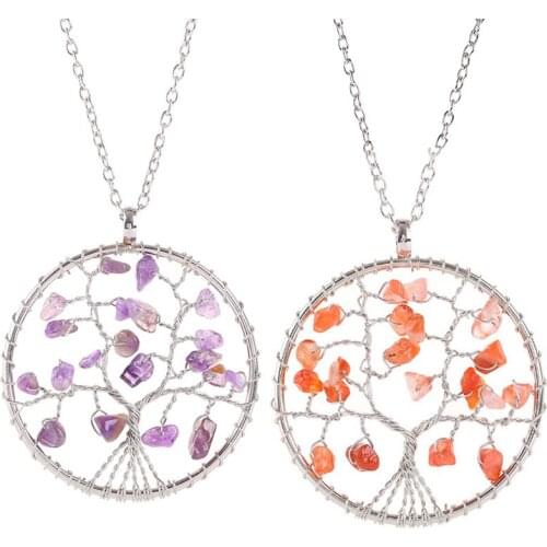 Reiki 7Chakra Natural Stone Amulet Healing Crystal Pendant Pendant for Necklace Tree of Life Pendulums for Women Girl Jewelry