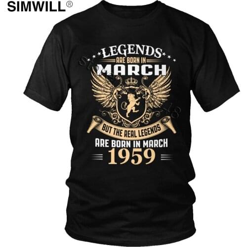 Legends Are Born In March 1959 T-Shirt Men Short Sleeve Cotton T-shirts Round Neck 61 Years Birthday Gift Tshirt Designer Tee
