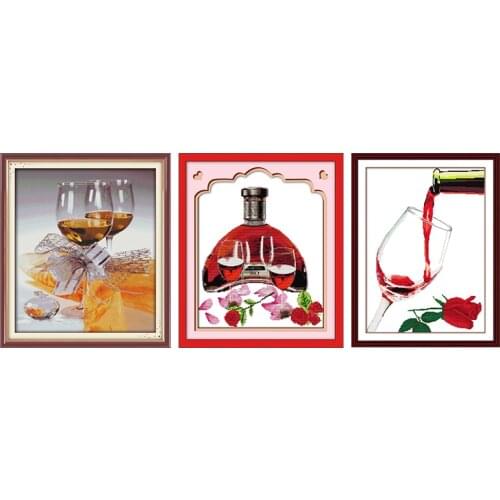 Roses Red Wine Cross Stitch Kit Embroidery Needlework Stamped Decor 11CT 14CT Printed Counted Fabric DMC Thread Canvas Craft Set
