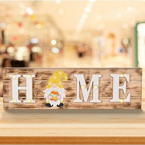Interchangeable Home Sign for Front Door with 8 Gnome Icons LED Light Wooden Door Hangers Farmhouse Front Porch Decor