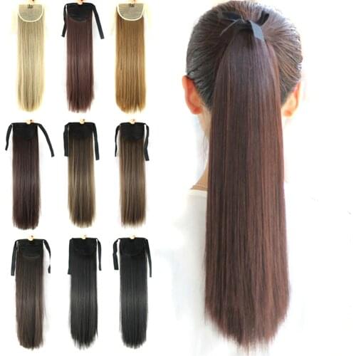 Soowee Synthetic High Temperature Fiber Fairy Tail Long Straight Hairpiece Drawstring Ponytail Hair Extensions for Women