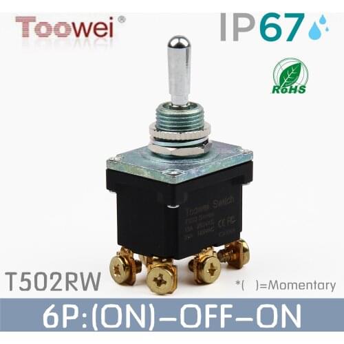 T502RW 6 pins ON-OFF-(ON) momentary switch /Toowei T500 series water proof Toggle switch IP67/outdoor switch/15A 250V