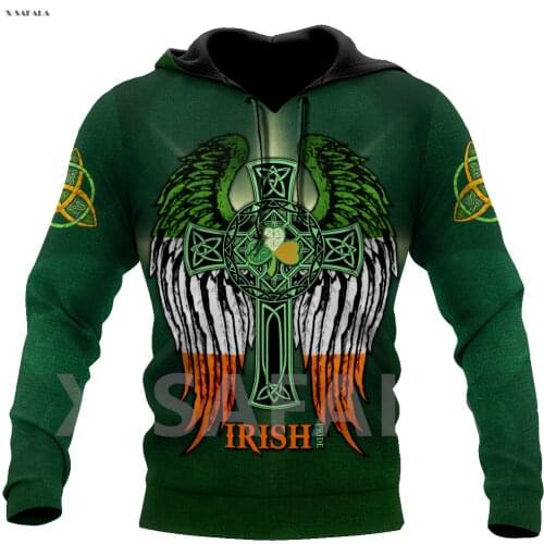 Irish Pride God Jesus Skull Cross Pattern 3D Over Printed Hoodie Man Women Unisex Outwear Zipper Pullover Sweatshirt Casual