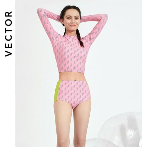 VECTOR 2021 Surfing Womens swimsuit Long Sleeve Bikini Swimwear 2 piece female Suits Mid-Waist shirts Sunscreen Swimsuits Women