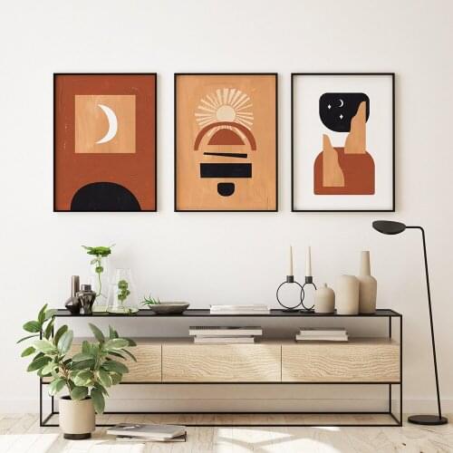 Vintage Abstract Moon bundle Room Wall Art Vintage Wall Painting Set of 3 Prints Studio Room Painting No Frame Pictures