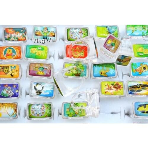 Yingwu 50Pcs/Lot Wholesale Mix Colors Resin Ring Set Fashion Wholesale Mixed Cartoon Pattern Ring For Kids Children Jewelry