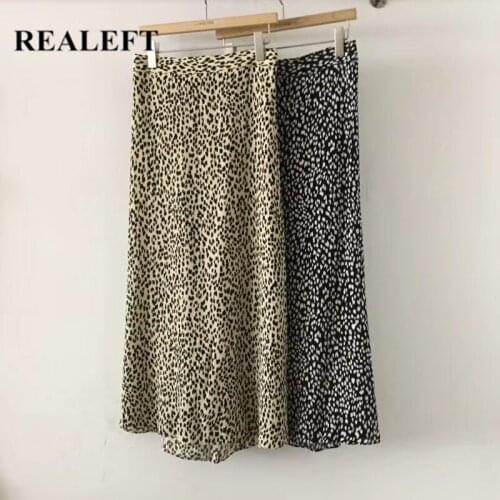 REALEFT 2021 New Summer Vintage Leopard Printed Midi Skirts High Waist Female Umbrella Skirts Tulle Casual Loose A-Line Skirts