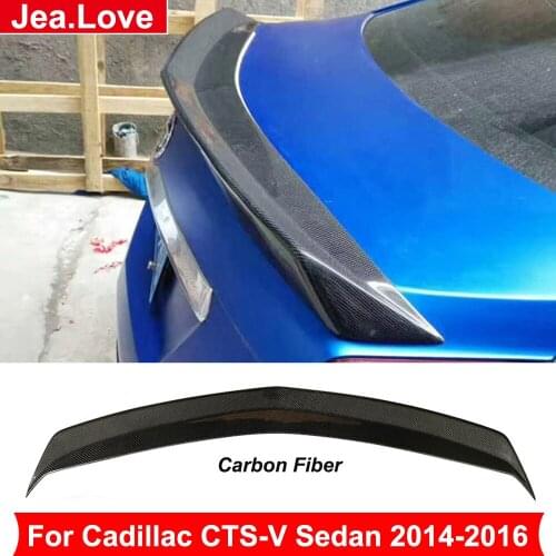 Real Carbon Fiber Rear Spoiler Back Trunk Wing Roof Spoiler For Cadillac CTS-V Sedan 2014-2016 Car Body Modification Kit Part