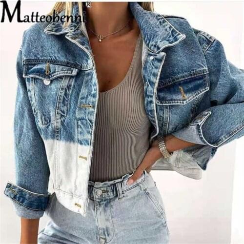 2021 Autumn Fashion Loose Gradient Denim Jackets For Women New Lapel Single-Breasted Female Short Denim Coats Vintage Ladies Top