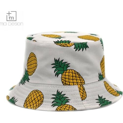 Bucket Hat Men Women Summer Bucket Cap Pineapple Printing Fisherman Hat Fishing Hat
