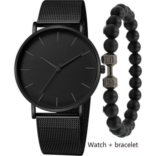 Ladies Watch 2021 Minimalist Luxury Ultra-thin Stainless Steel Mesh Band Fashion Casual Quartz Watch + Bracelet Free Shipping