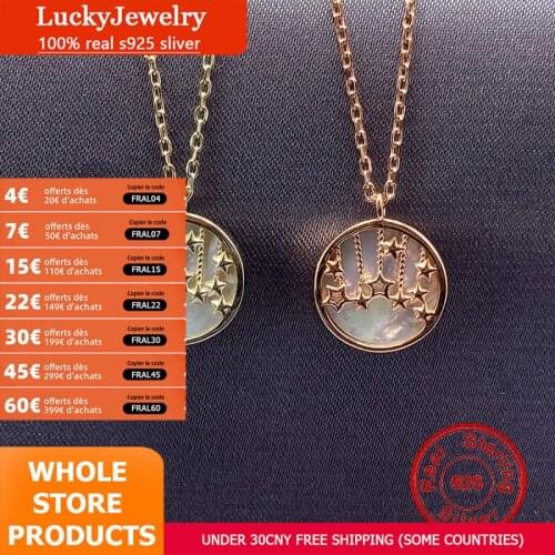 100% 925 Sterling Silver Pendant Necklace For Women Silver Star Round Necklace Pendant Rose Gold White Gold Color Fine Jewelry