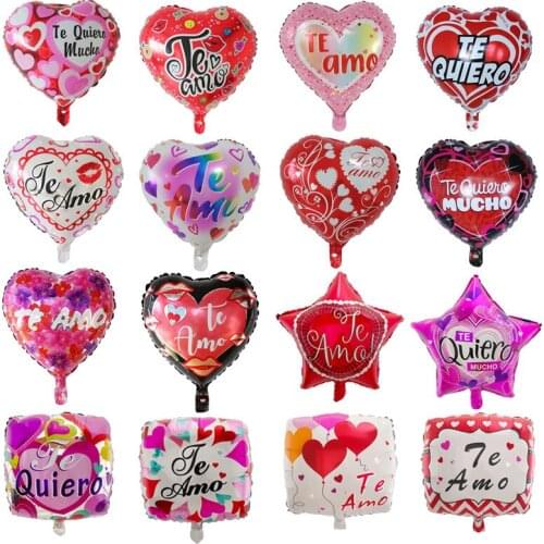 10pcs 18inch TE AMO Spanish I Love You Foil Balloons Star Heart Shape Helium Globos Valentines Day Wedding Decoration Supplies