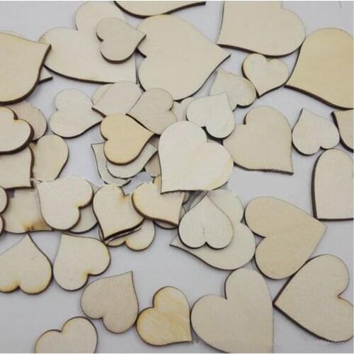 100pcs 4 Sizes Cute Mixed Rustic Wooden Love Heart Wedding Table Scatter Decoration