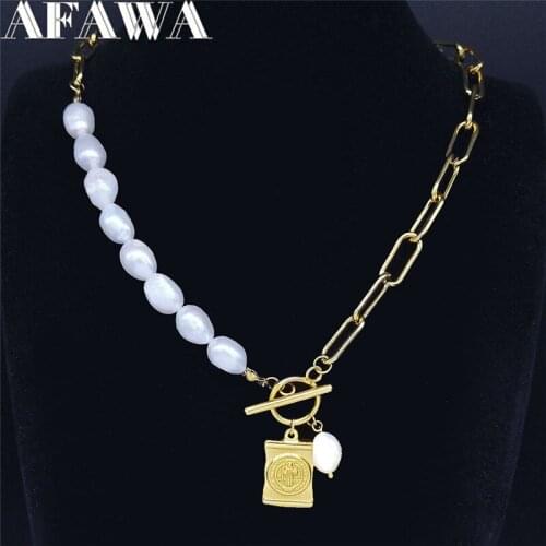 2021 Jesus Freshwater Pearls Stainless Steel Choker Necklace for Women/Men Gold Color Jewelry collier femme NK49S01