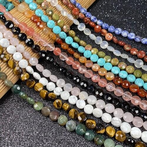 25pcs Faceted Natural Stone Beads Oblate Shape Section for Jewelry Making Necklace Bracelet Earrings Size 8x8mm Length 20cm