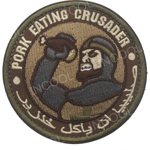 3D Pork Eating Embroidery Patch Crusader US Army Military Patch Tactical Emblem Appliqued Embroidered Badges For Clothing