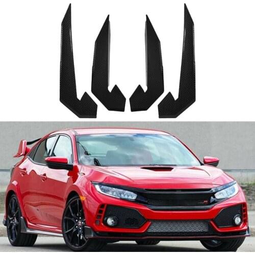 4Pcs Car Front Bumper Lip Splitter Fin Long Air Knife Auto Body Kit Car Spoiler for Honda Civic 10TH Type-R 2019-2021