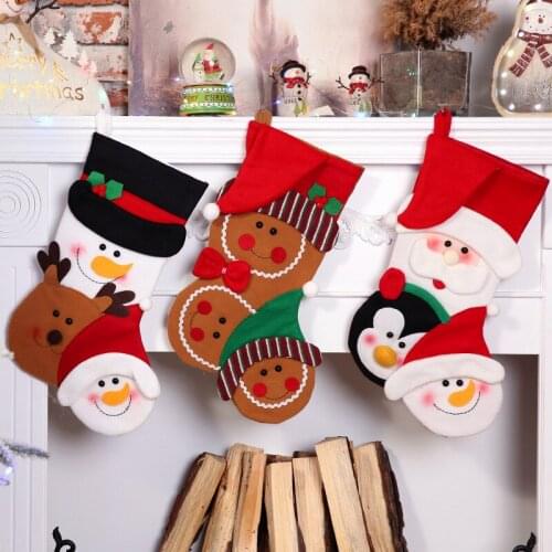 50CM Cute Christmas Gift Bag Santa Claus Snowman Biscuit Decorative Socks with Hanging Loop