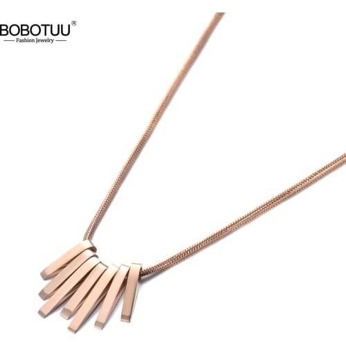 BOBOTUU Hyperbole Bohemia Geometry Charm Pendant Necklaces For Women Rose Gold Titanium Stainless Steel Charm Necklace BN19132