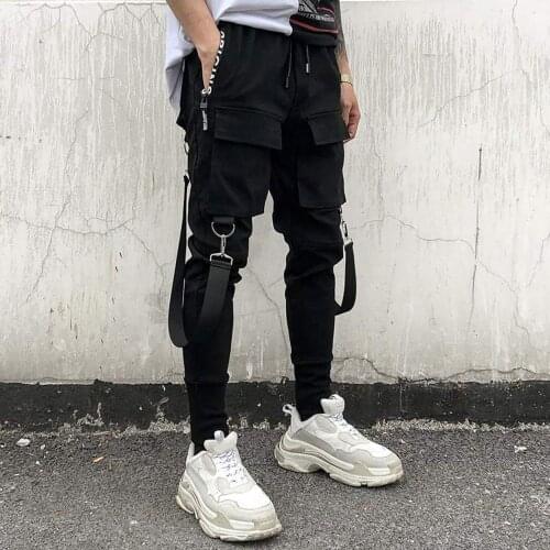 Plus Size Mens Casual Pants With Pockets Hip Hop Fashion Patchwork Ripped Sweatpants Cargo Harem Elastic Waist Pants For Male