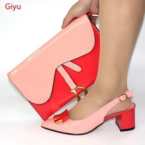 Doershow New Ladies Italian Shoes and Bag Set Decorated with Rhinestone High Heels Women Pumps African Shoes for Women HAD1-16