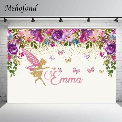 Photography Background Colored Flowers Fairy Butterfly Gold Glitter Girls Birthday Party Backdrop For Photo Studio Photophone
