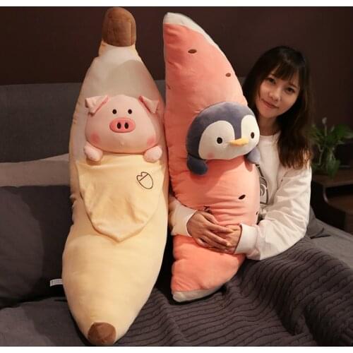 60/100cm Cute Banana Plush Toys Stuffed Soft Animal Fruits Pillow Doll Cushion Gift For Baby Kids Birthday Pig Dog Penguin Cat