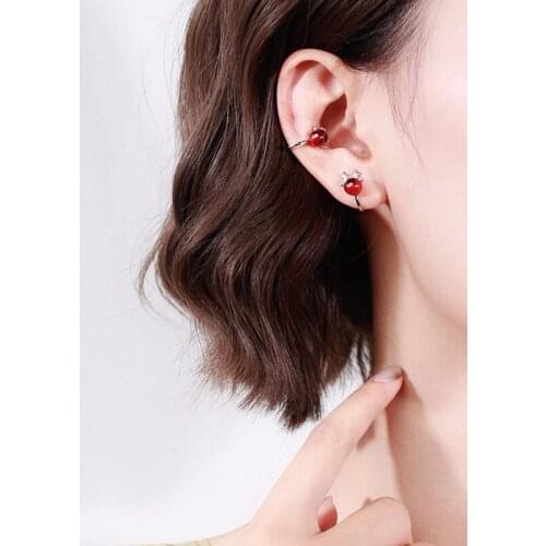 Dainty Cute Elk Clip Earrings With Red Crystal Zircon Fashion Geometric No Piercing Jewelry For Women Girl Christmas Party Gifts