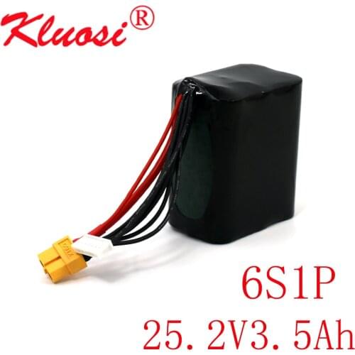 KLUOSI 6S1P 24V 3.5Ah 25.2V High Capacity UAV Rechargeable Li-ion Battery for Various RC Airplane Drone Quadrotor XH2.54-7P XT60