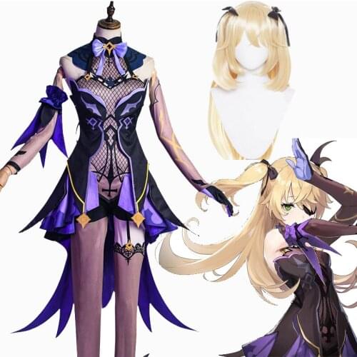 Game Genshin Impact Fischl Cosplay Costume Women Sexy Dress Cosplay Wigs Shoes Set Halloween Carnival Uniforms Surprise Gift