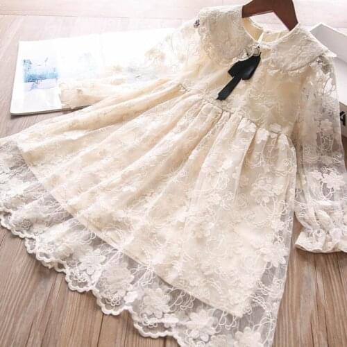 Girls lace dress 2021 spring fall new baby girl lace bow princess dresses wholesale