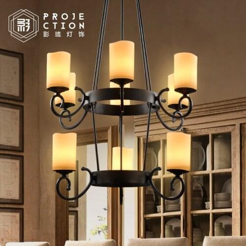 Loft American retro circular black wrought iron marble living room antler chandelier