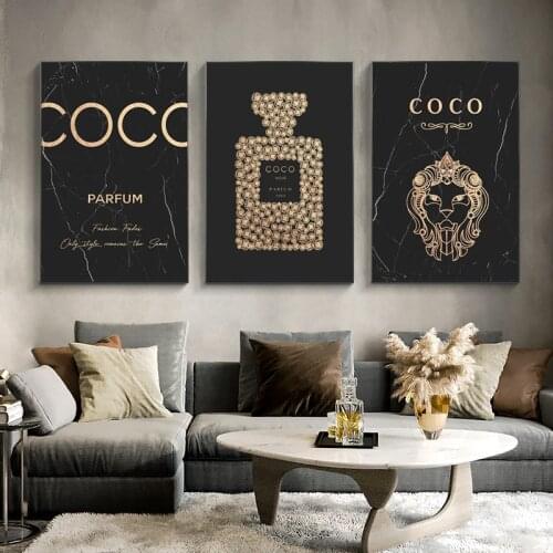 Fashion Perfume Bottle Canvas Painting Prints Wall Art Black Marble for Living Room Home Decor Bedroom Decoration Paintings