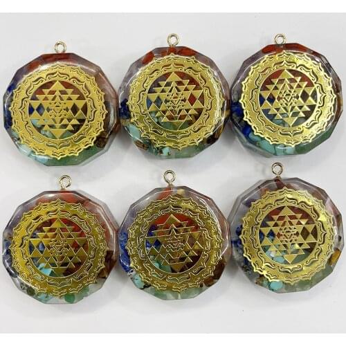 Fashion round Reiki Healing Colorful Chips Natural Stone Chakra Energy Pendant Necklace for jewelry making Amulet 6pc wholesale
