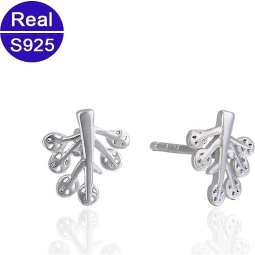 Fashion Simple Small Cute Tree Shape Real Solid 925 Sterling Silver Stud Earrings Fine Jewelry For Women New Year Gifts