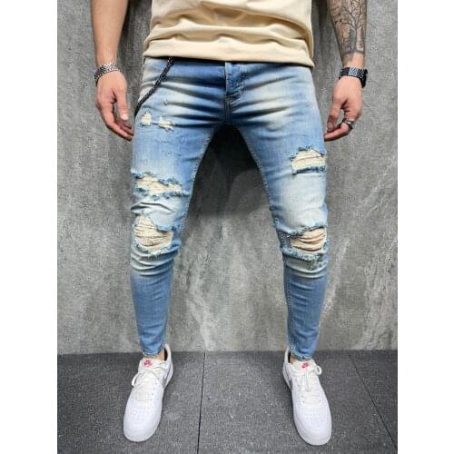 Premium Blue Laser Chain Slim Fit Mens Jeans