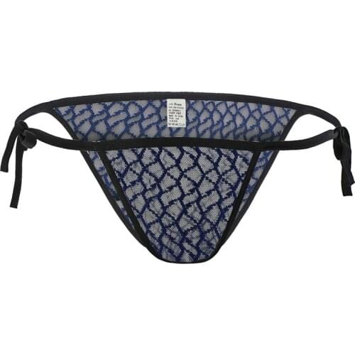 Men Briefs Sexy Underwear Lace Ultra-thin Transparent Adjust One Size Breathable Bandage Underpants Men Briefs Men Bikini Briefs