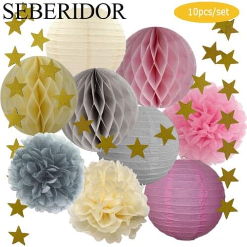 Mi Primera Comunion Party Favor Grey Pink Set Hanging Paper Lantern Crafts For Kids Boy Girl 1st Birthday Wedding Decoration