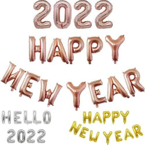 2022 New Year Party Balloons Holiday Party Decoration Happy New Year Set Happy New Year Aluminum Film Balloons