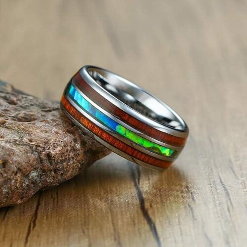 8mm Hawaiian Koa Wood and Abalone Shell Tungsten Carbide Rings Wedding Bands for Men Comfort Fit Size 6-13 hot sall