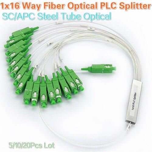 Single Mode 900μm 1x16 Mini Module 0.9mm SC/APC Optical Coupler Simplex Steel Pipe Fiber Optical PLC Splitter 5/10/20Pcs Lot