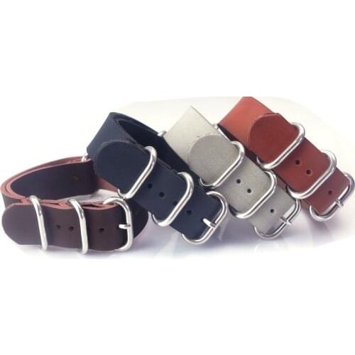 Leather Watchband NATO Watch Band Strap 18mm 20mm 22mm 24 Sliver Ring Buckle Men Women High Quality Watch Accessories