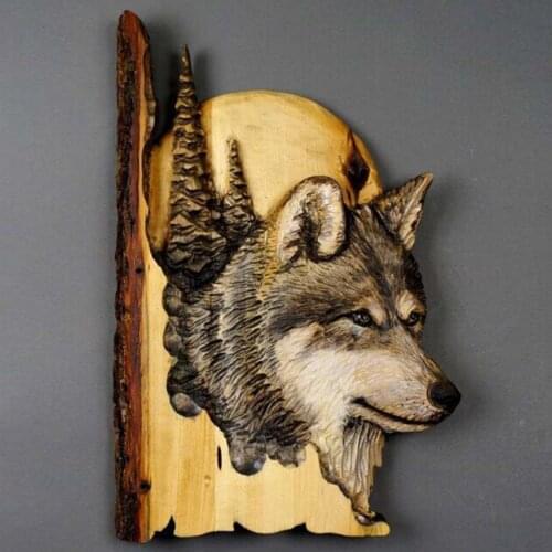 Animal Carving Handcraft Wall Hanging Sculpture 3D Animal Carved Easy To Hang For Home Living Room Bear/Deer/Wolf/Raccoon