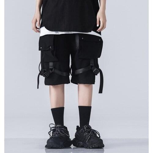 Summer Harajuku Streetwear Casual Shorts Joggers Ribbons Tactical Sporty Pockets Hip Hop Cargo Black Men Paratrooper Short Pants