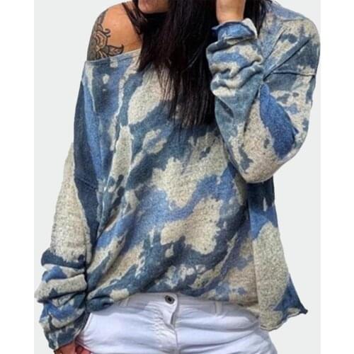 40%HOTAutumn sweater tie-dye knit womens long-sleeved round neck pullover suitable for parties