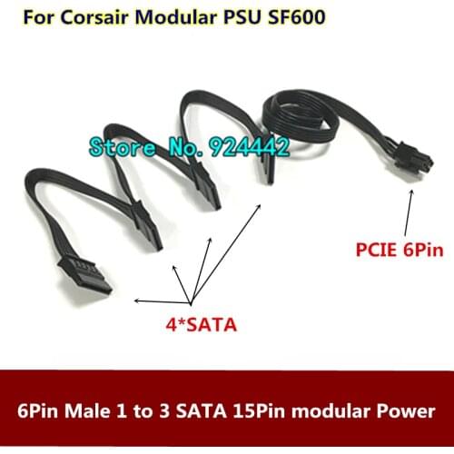 Top 6Pin Male 1 to 4SATA 15Pin Power Supply Splitter Extension Cable 15P Power Port Multiplier for Corsair Modular PSU SF600