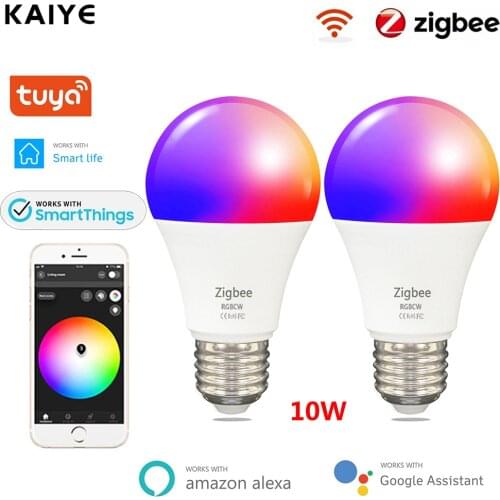 Zigbee 3.0 Tuya Smart Home Light Bulb E27 Led Lamp 10W 85-265V RGB+W+C Dimmer Works with Smartthings Alexa Echo Hub Google Home